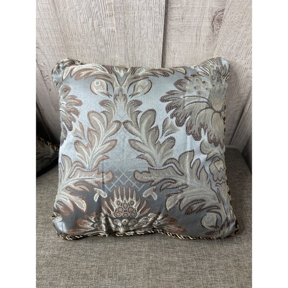 Decorative Pillow Set  Jacquard Tapestry Fabric Corded Trim 2 Square and Bolster - Picture 2 of 8